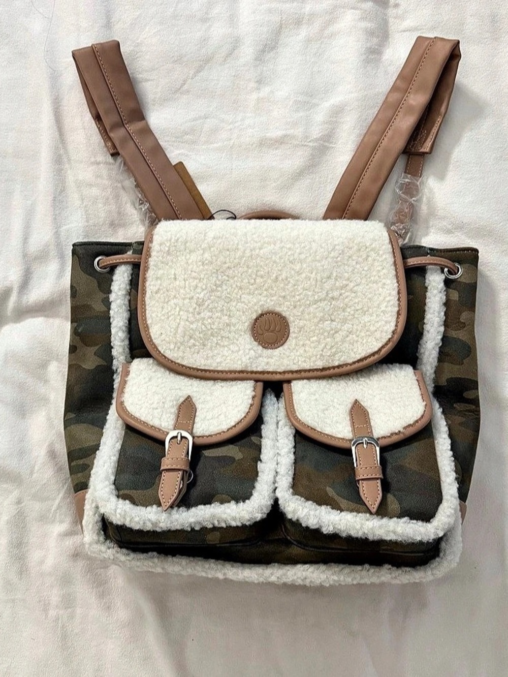 Bearpaw Gina Concepts Camo Fleece Backpack Green & Brown